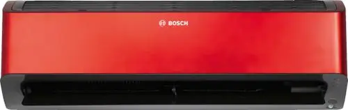 Rote Bosch Klimaanlage mit schwarzem unteren Bereich und Luftauslass, geeignet für die Wandmontage, zeigt eine einfache, funktionale Bauweise.